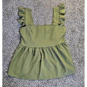 Lyaner Women’s Olive/Army Green Boho, Tank Top With Ruffle Sleeves. Size M